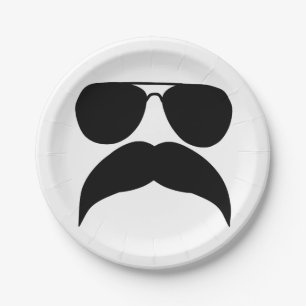 Sunglasses with mustache - Choose background color Paper Plates