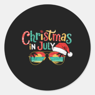 Sungled Christmas In July Summer Xmas Beach Vac T Classic Round Sticker