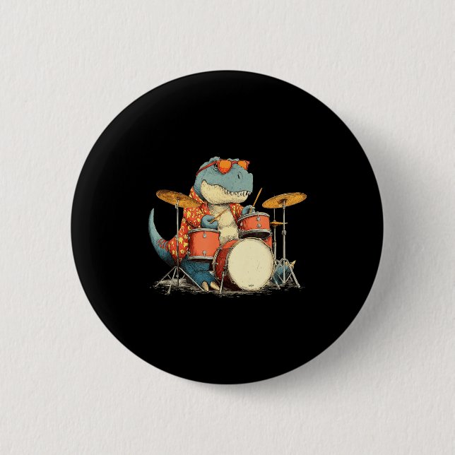 Sungles Rockstar Dinosaur With Cool Drums Costume  Button (Front)