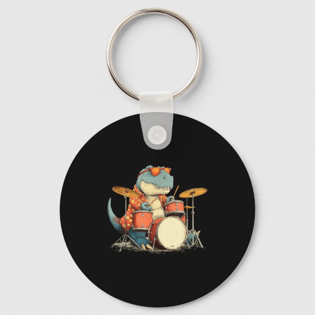 Sungles Rockstar Dinosaur With Cool Drums Costume  Keychain (Front)