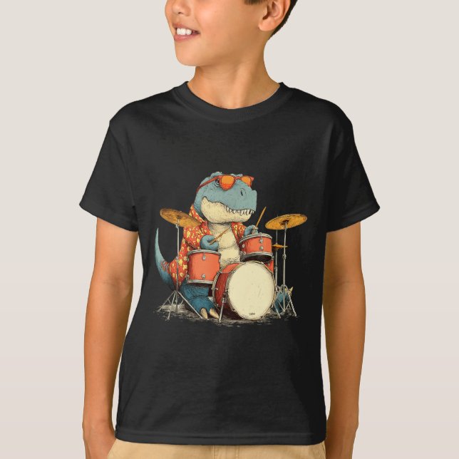 Sungles Rockstar Dinosaur With Cool Drums Costume  T-Shirt (Front)