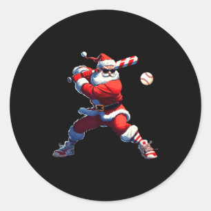 Sungles Santa Playing Baseball Christmas Pajamas X Classic Round Sticker