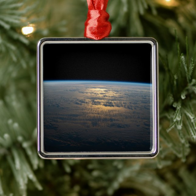 Sunglint Beams Off A Partly Cloudy South Pacific Metal Ornament (Tree)