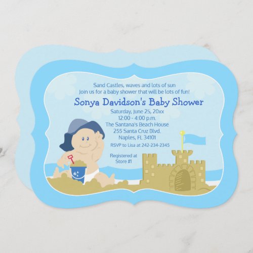 Sunhat Baby Sand Beach Boy Baby Shower Invitation