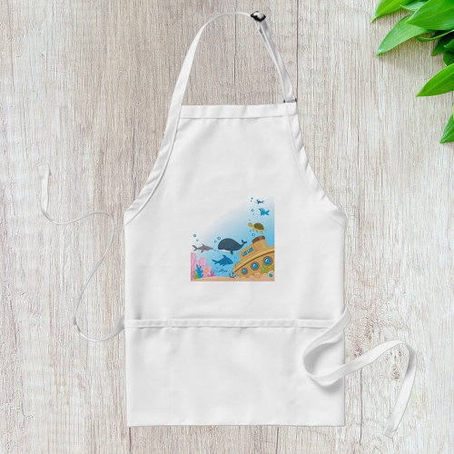 Sunken Ship And Fish Adult Apron