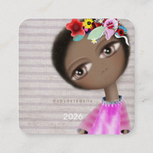 Sunkissed brown afroamerican huge eyes cute eyes square business card