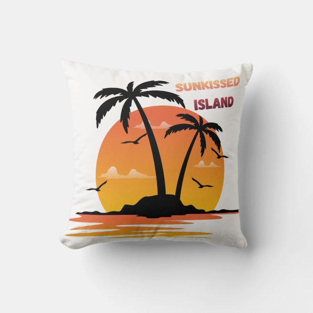 Sunkissed Island Retro Sunset Palm Tree Throw Pill Pillow (Front)