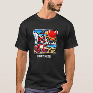 Sunkissed Kitty - Adorable Red Cat Beach Cartoon T-Shirt