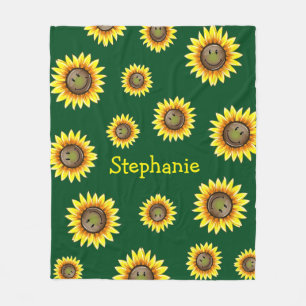 Sunkissed Smiling Sunflower Fleece Blanket