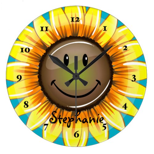 Sunkissed Smiling Sunflower Large Clock