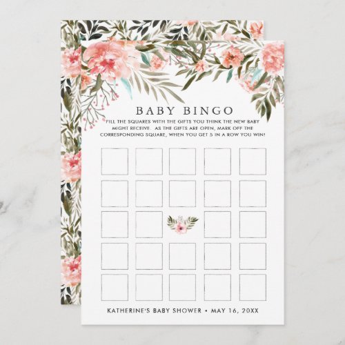 Sunkissed Summer Floral Baby Shower Bingo Invitation