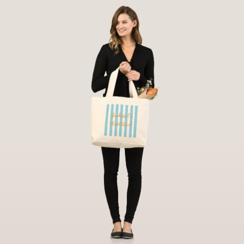 Sunkissed & Unbothered Light Blue Striped Tote