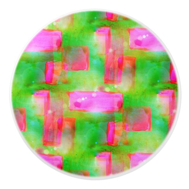 Sunlight abstract painted yellow, pink ceramic knob (Front)