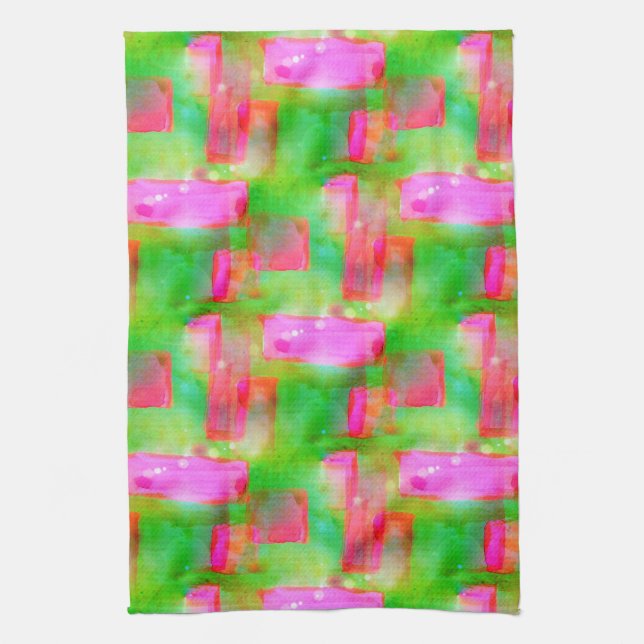 Sunlight abstract painted yellow, pink kitchen towel (Vertical)