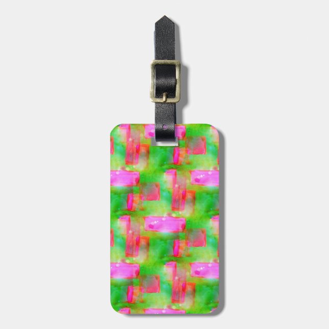 Sunlight abstract painted yellow, pink luggage tag (Front Vertical)