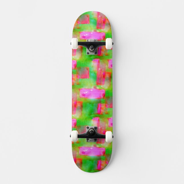 Sunlight abstract painted yellow, pink skateboard (Front)