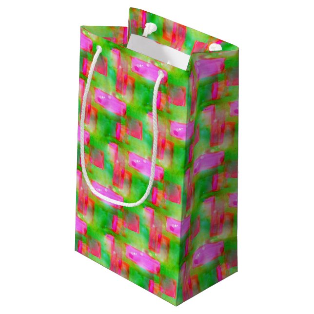 Sunlight abstract painted yellow, pink small gift bag (Back Angled)