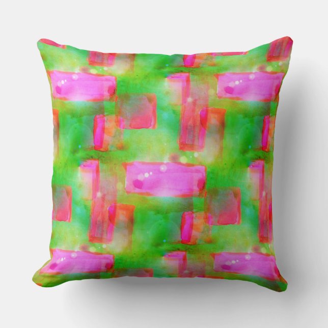 Sunlight abstract painted yellow, pink throw pillow (Front)