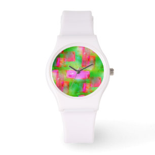 Sunlight abstract painted yellow, pink watch