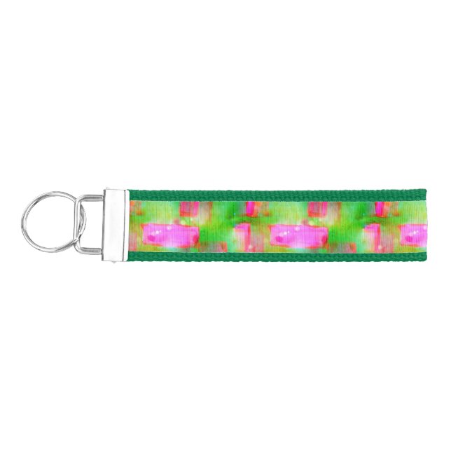 Sunlight abstract painted yellow, pink wrist keychain (Keys on Left)