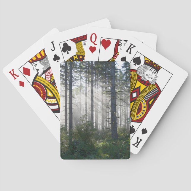 Sunlight Breaking Through a Misty Forest Poker Cards (Back)