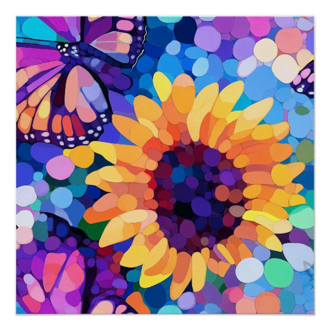 Sunlight & Butterflies Sunflower Canvas Art Poster (Front)