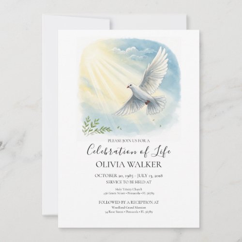 Sunlight Dove Funeral Celebration Invitation