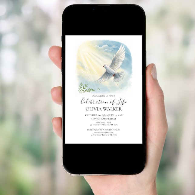 Sunlight Dove Funeral Celebration Invitation (Front Digital)