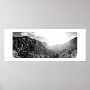Sunlight in the Valley Panoramic Black and White Poster