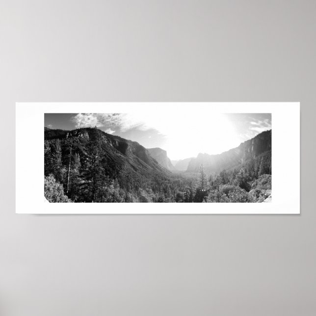 Sunlight in the Valley Panoramic Black and White Poster (Front)