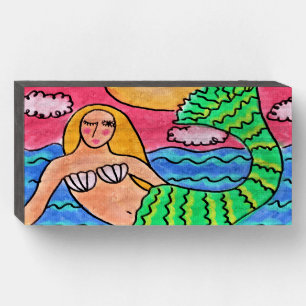 Sunlight Mermaid Abstract Painting Wooden Box Sign