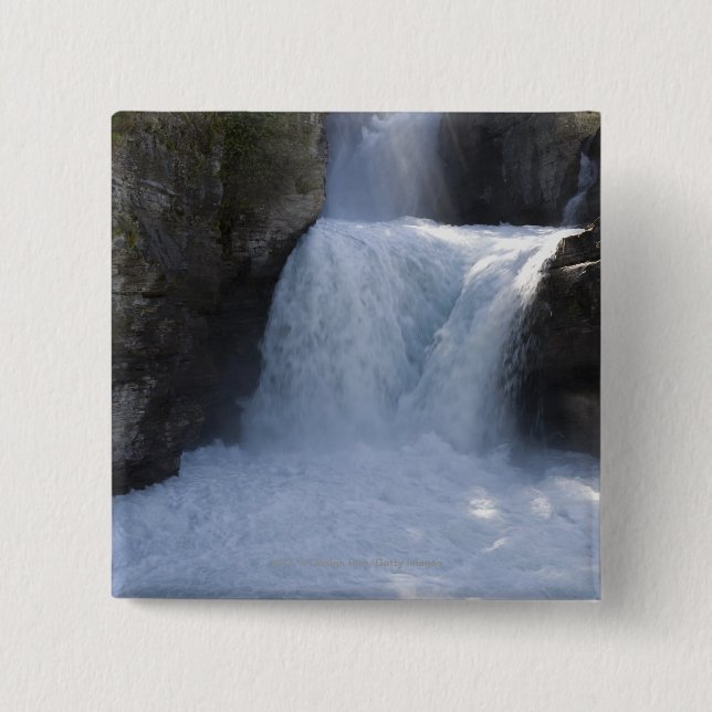 Sunlight On Waterfalls On The Side Of A Mountain Pinback Button (Front)