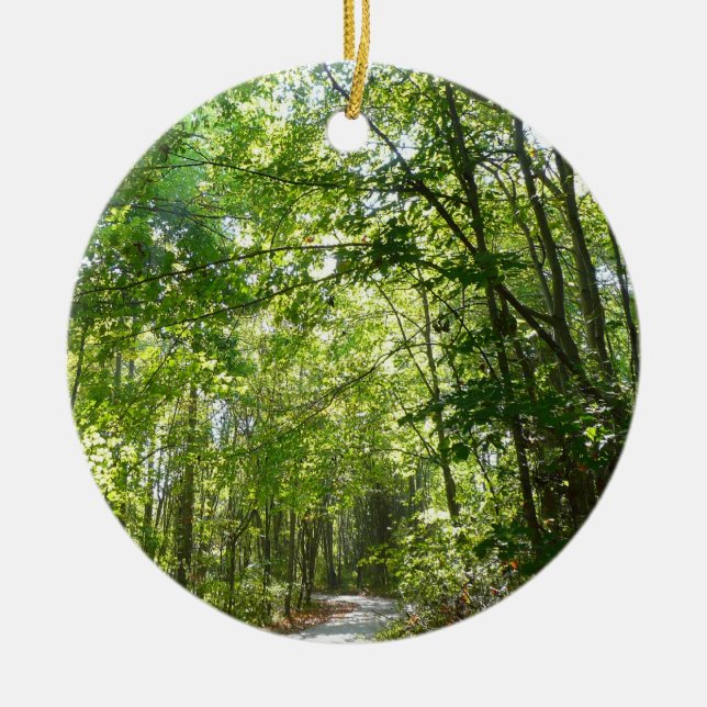 Sunlight on Wooded Path at Centennial Park Ceramic Ornament (Front)