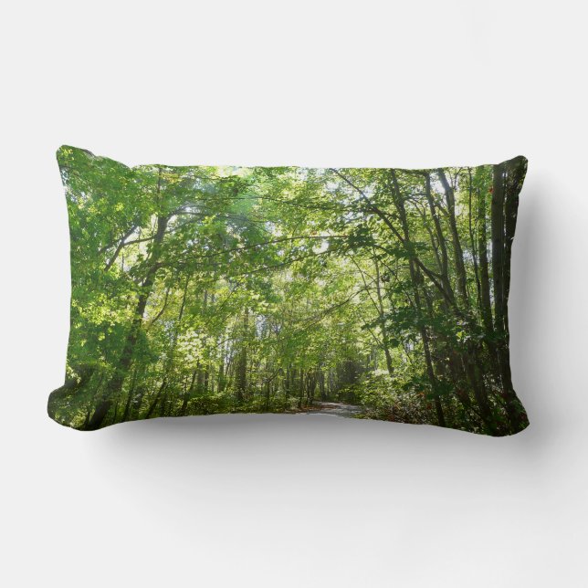 Sunlight on Wooded Path at Centennial Park Lumbar Pillow (Front)