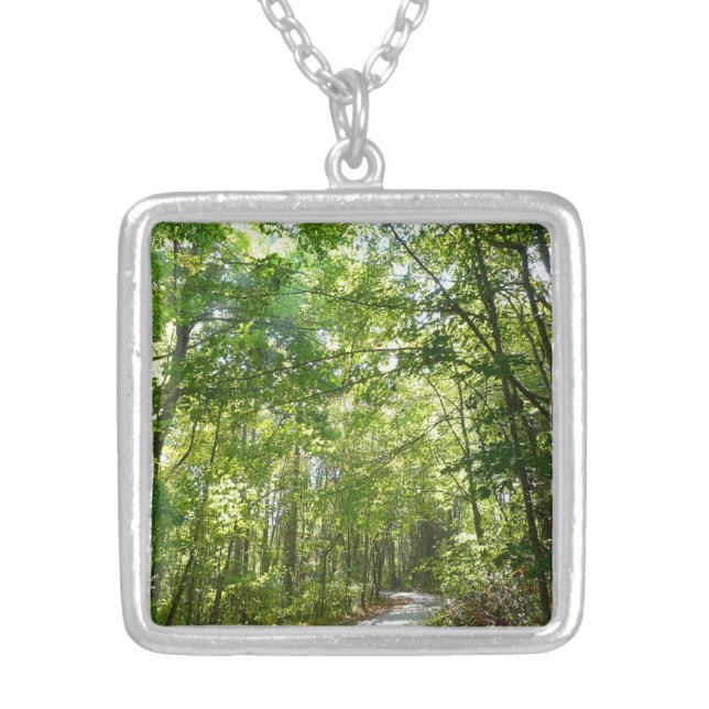 Sunlight on Wooded Path at Centennial Park Silver Plated Necklace (Front)