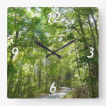 Sunlight on Wooded Path at Centennial Park Square Wall Clock