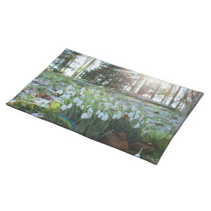 Sunlight Peeks at Snowdrops in Light Snow - Cloth Placemat