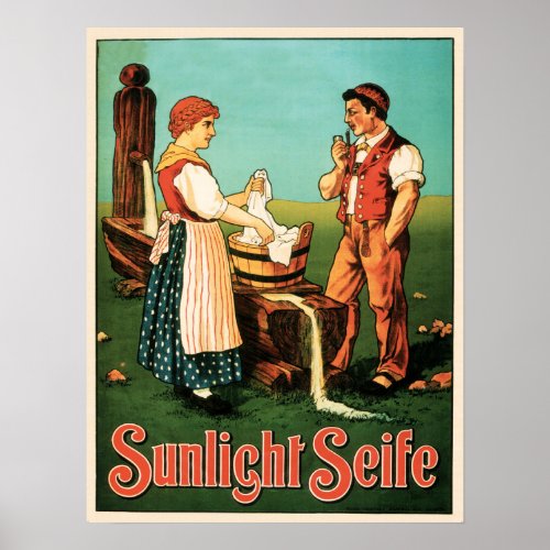 SUNLIGHT SEIFE Swiss Laundry Detergent Soap Advert Poster