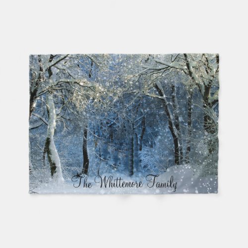 Sunlight Snow Winter Forest Name Fleece Blanket