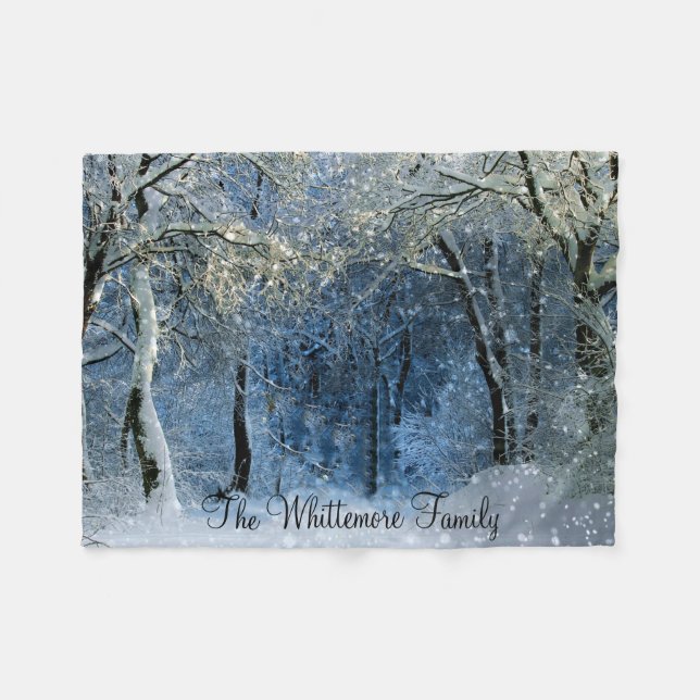 Sunlight Snow Winter Forest Name Fleece Blanket (Front (Horizontal))