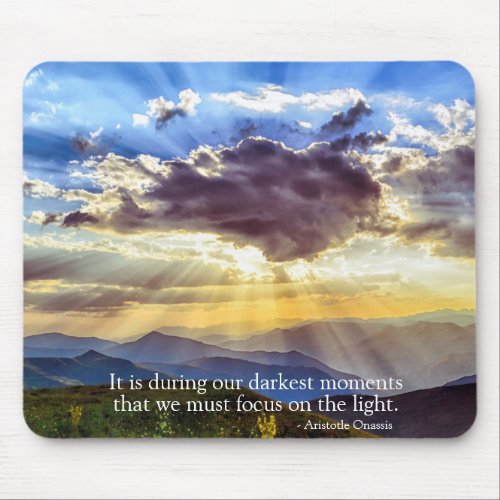 Sunlight Streaming Thru Clouds Inspirational Quote Mouse Pad