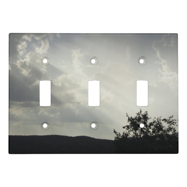 Sunlight Through Clouds Black White Evening Sky Light Switch Cover (Front)