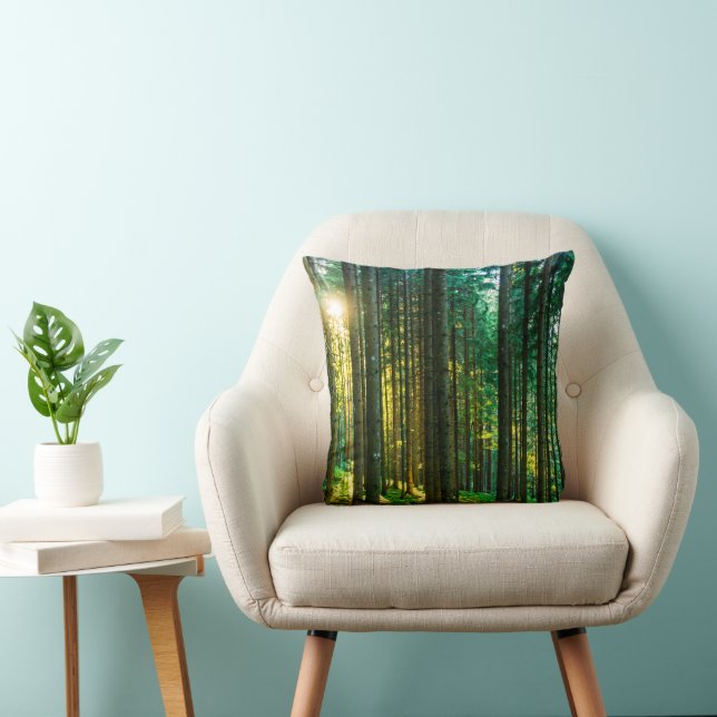 Sunlight Through Forest Trees Throw Pillow (Chair)