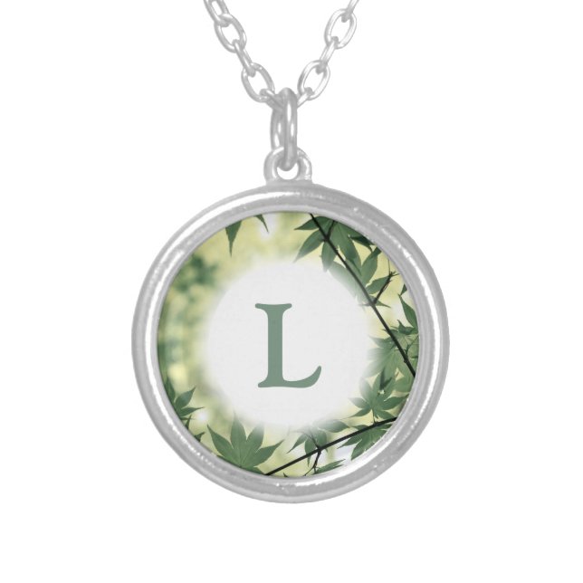 Sunlight Through Maple Leaves Monogram Silver Plated Necklace (Front)