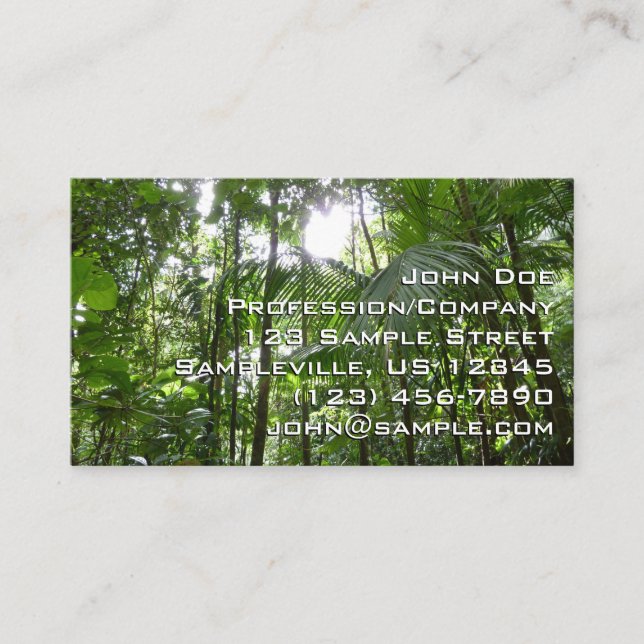 Sunlight Through Rainforest Canopy Tropical Green Business Card (Front)
