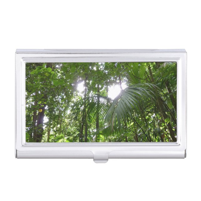 Sunlight Through Rainforest Canopy Tropical Green Business Card Holder (Front)