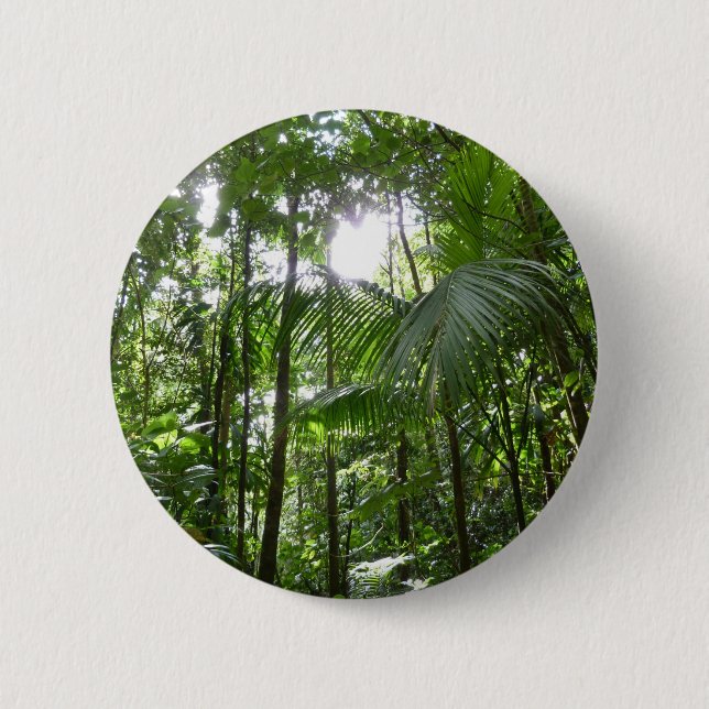 Sunlight Through Rainforest Canopy Tropical Green Button (Front)