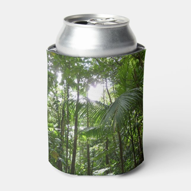 Sunlight Through Rainforest Canopy Tropical Green Can Cooler (Can Front)