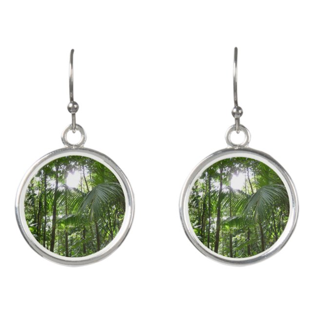 Sunlight Through Rainforest Canopy Tropical Green Earrings (Front)
