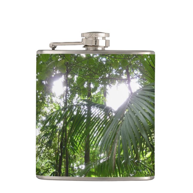 Sunlight Through Rainforest Canopy Tropical Green Flask (Front)